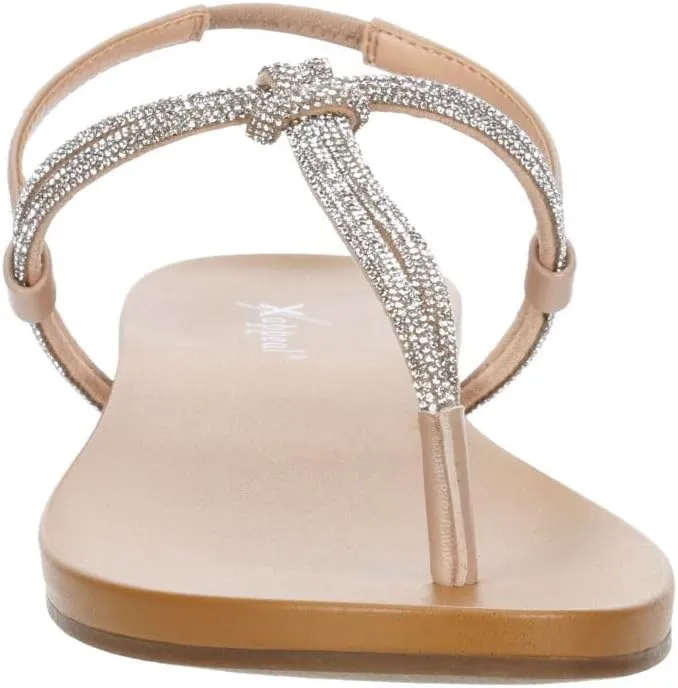 XAPPEAL Kali - Women's Open Toe Rhinestone T-Strap Slingback Flat Sandals
