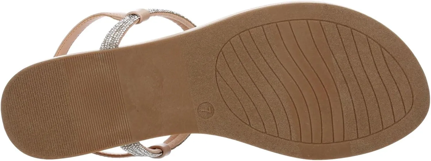 XAPPEAL Kali - Women's Open Toe Rhinestone T-Strap Slingback Flat Sandals