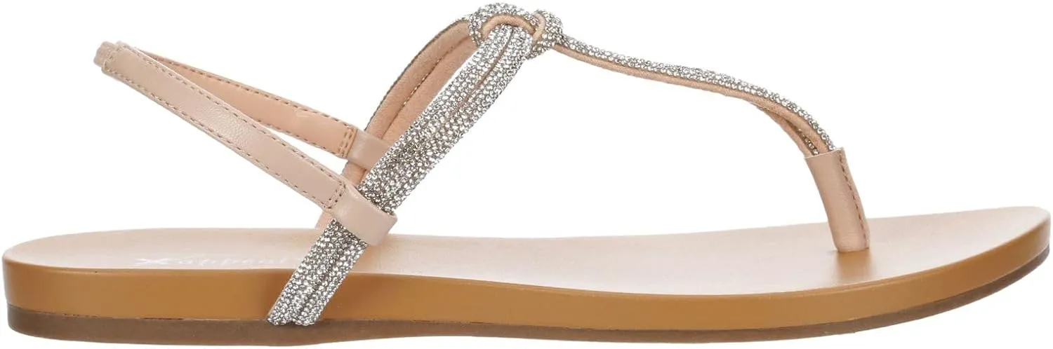 XAPPEAL Kali - Women's Open Toe Rhinestone T-Strap Slingback Flat Sandals