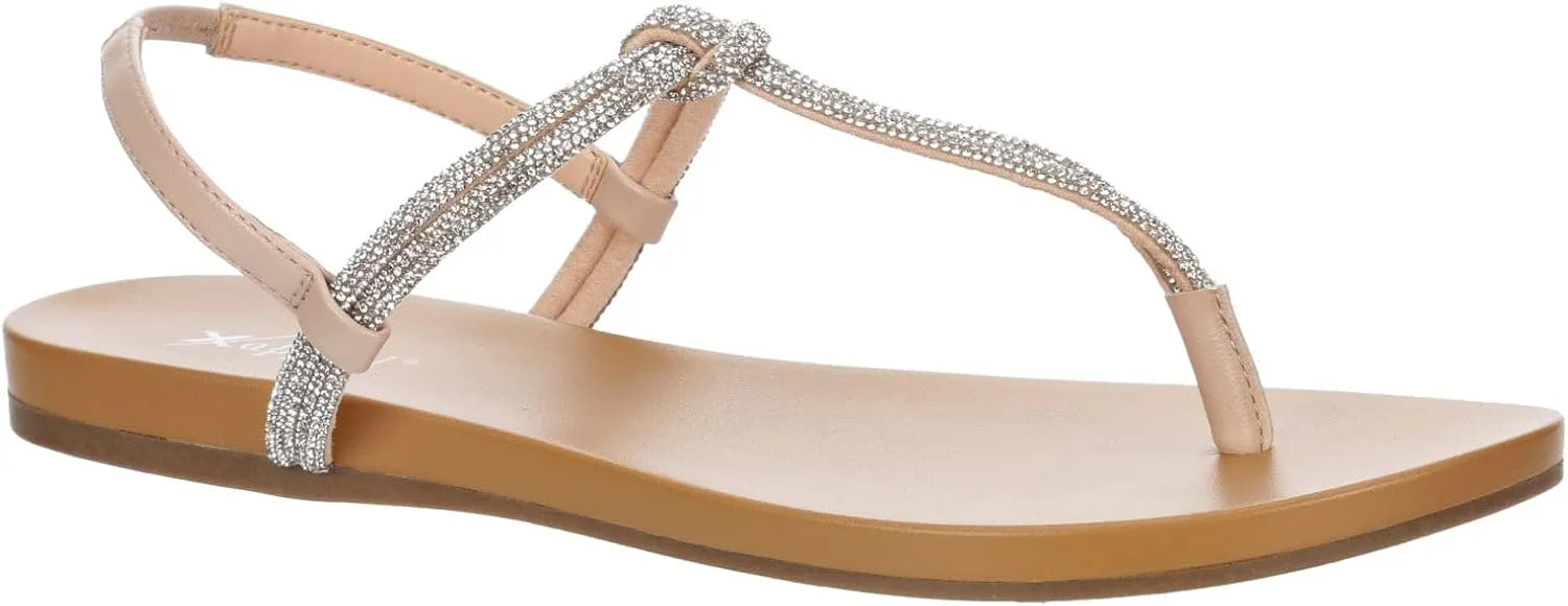XAPPEAL Kali - Women's Open Toe Rhinestone T-Strap Slingback Flat Sandals