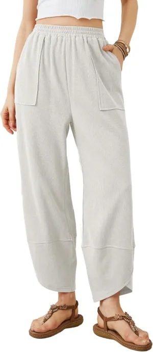 Xiaoxuemeng Womens Baggy Wide Leg Pants Casual Elastic Waisted Palazzo Harem Pants with Pockets