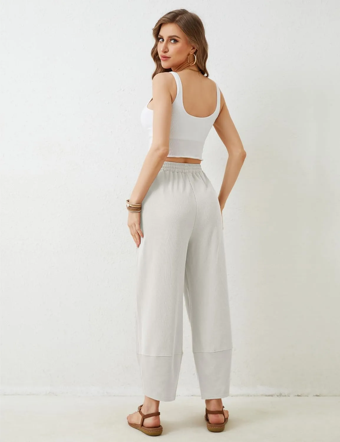 Xiaoxuemeng Womens Baggy Wide Leg Pants Casual Elastic Waisted Palazzo Harem Pants with Pockets