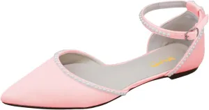 XYD Women Pearl Pointed Toe Ankle Strap Flats D'Orsay Wedding Sandals Comfy Party Dance Shoes