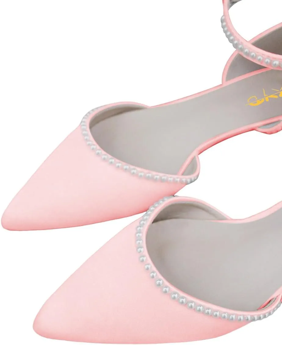 XYD Women Pearl Pointed Toe Ankle Strap Flats D'Orsay Wedding Sandals Comfy Party Dance Shoes