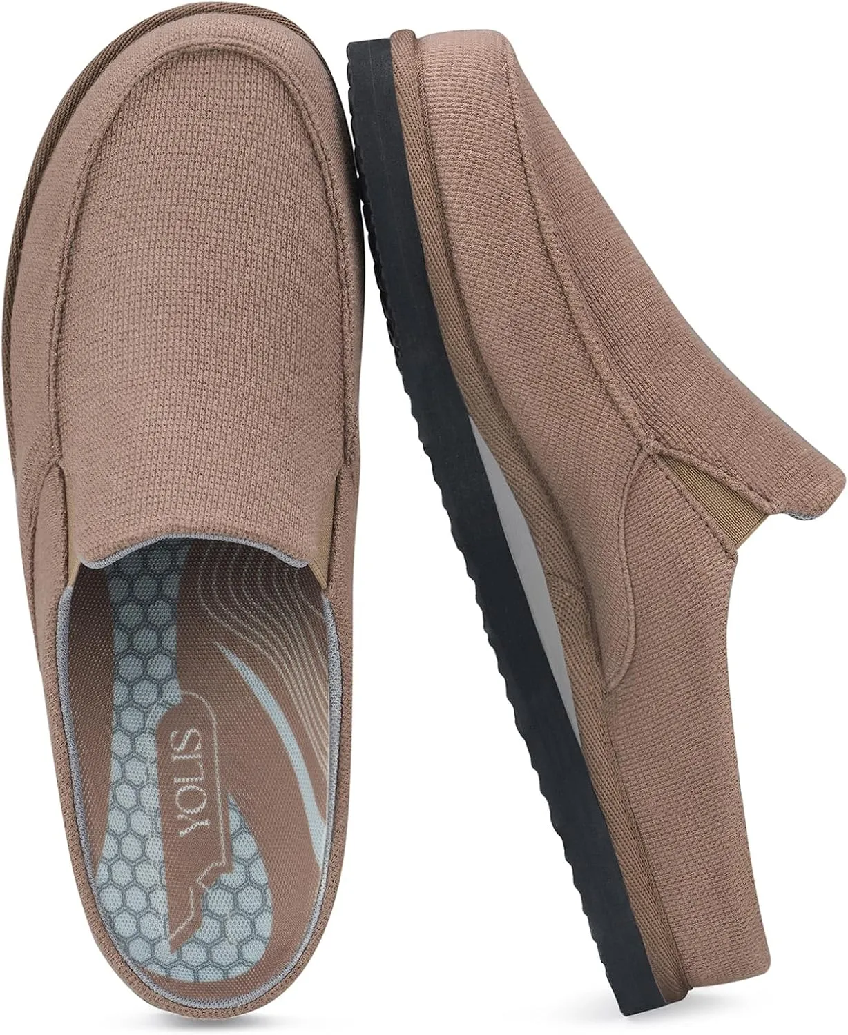 Yolis Men's Slippers with Arch Support Moccasin Clog House Shoes Breathable Waffle Knit Lightweight Non Slip Indoor Outdoor Home Shoes Size 8-14
