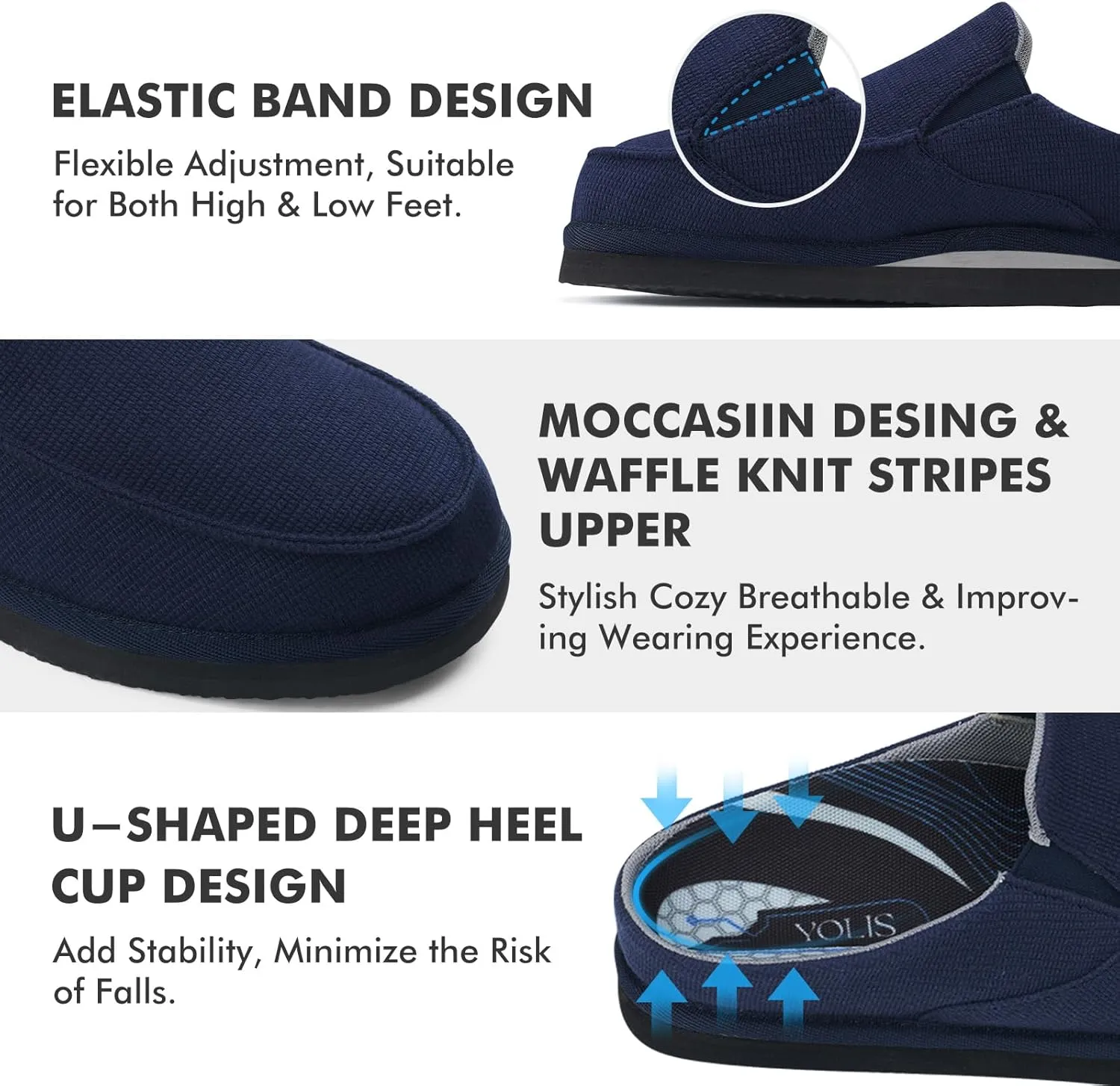 Yolis Men's Slippers with Arch Support Moccasin Clog House Shoes Breathable Waffle Knit Lightweight Non Slip Indoor Outdoor Home Shoes Size 8-14