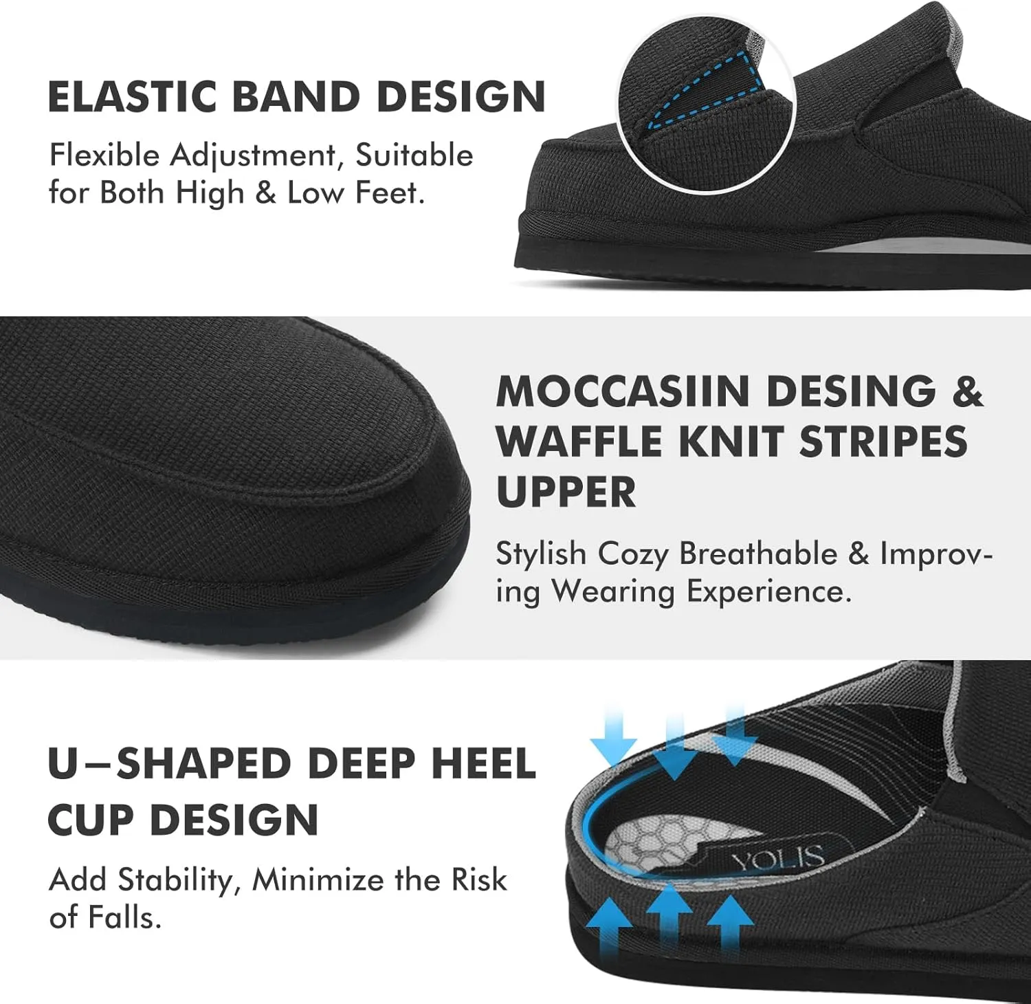 Yolis Men's Slippers with Arch Support Moccasin Clog House Shoes Breathable Waffle Knit Lightweight Non Slip Indoor Outdoor Home Shoes Size 8-14
