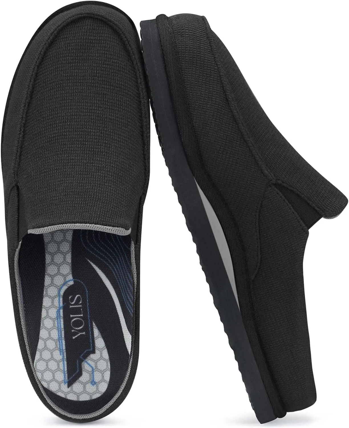 Yolis Men's Slippers with Arch Support Moccasin Clog House Shoes Breathable Waffle Knit Lightweight Non Slip Indoor Outdoor Home Shoes Size 8-14