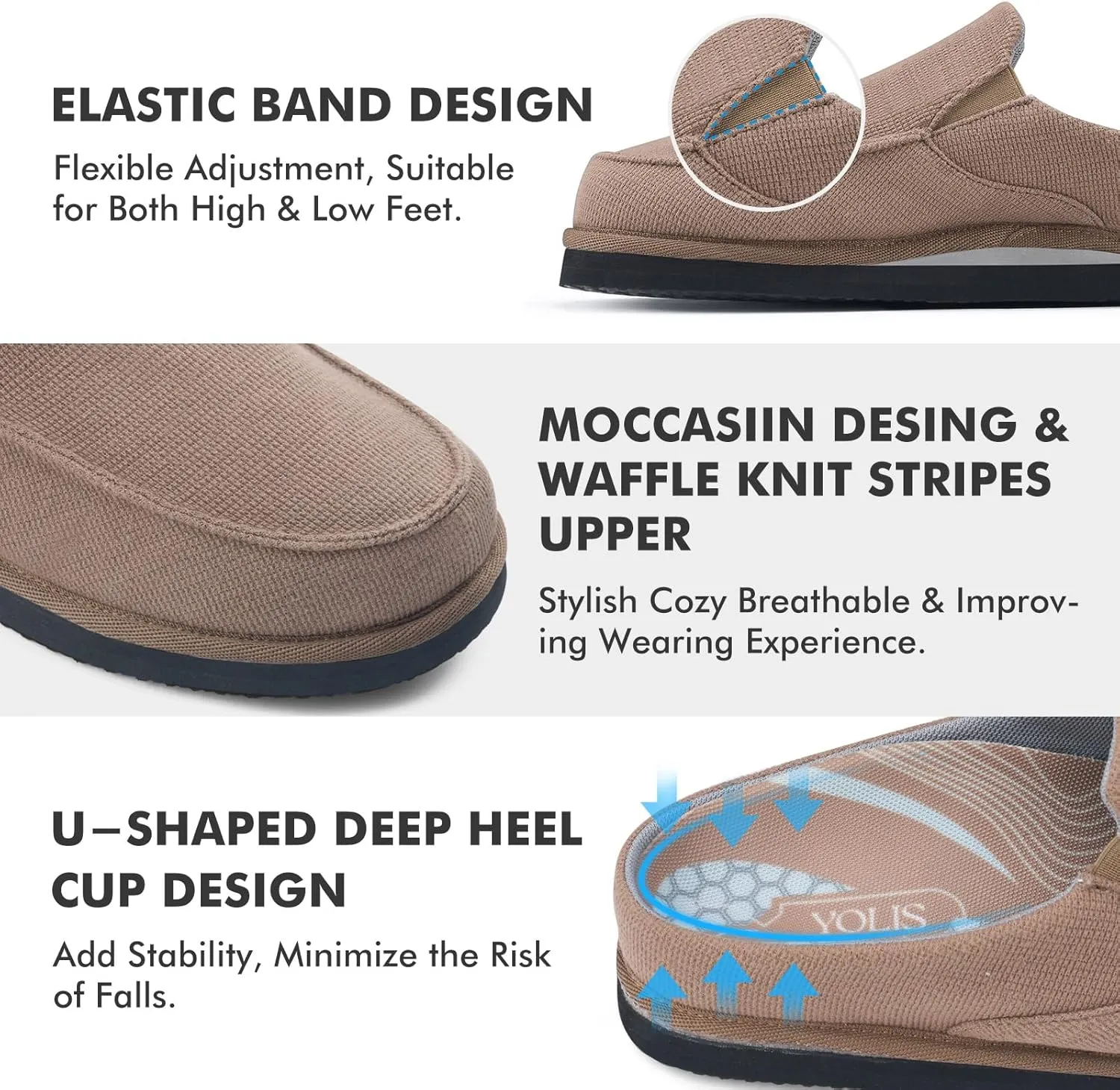 Yolis Men's Slippers with Arch Support Moccasin Clog House Shoes Breathable Waffle Knit Lightweight Non Slip Indoor Outdoor Home Shoes Size 8-14