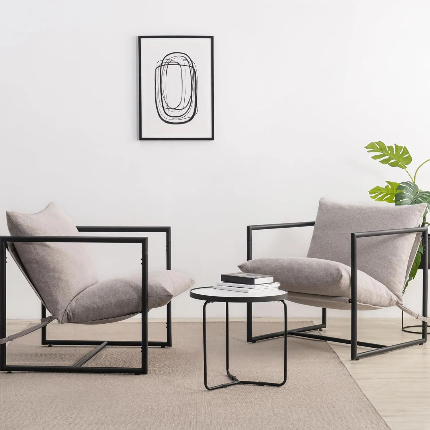 ZINUS Aidan Sling Accent Chair, Pack of 2, Metal Framed Armchair with Shredded Foam Cushioning, Oatmeal