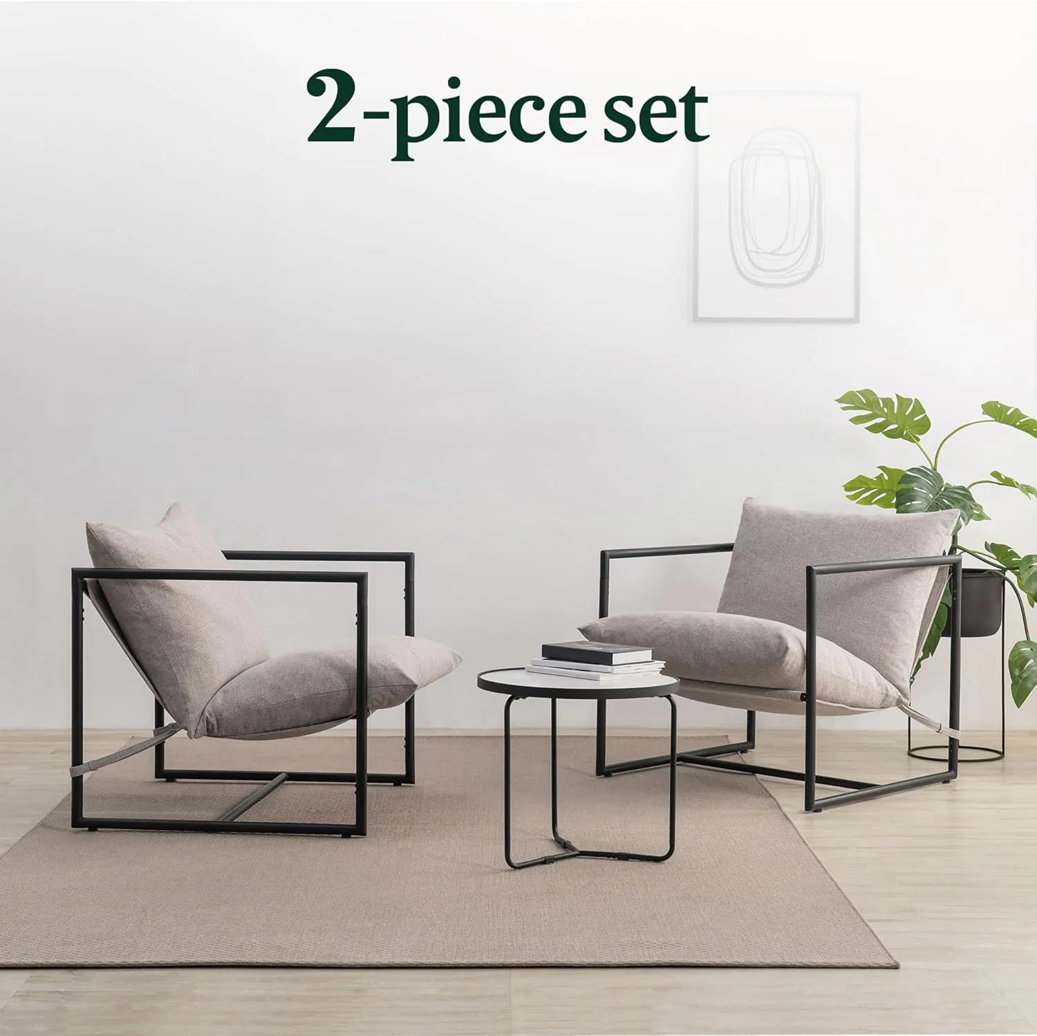 ZINUS Aidan Sling Accent Chair, Pack of 2, Metal Framed Armchair with Shredded Foam Cushioning, Oatmeal
