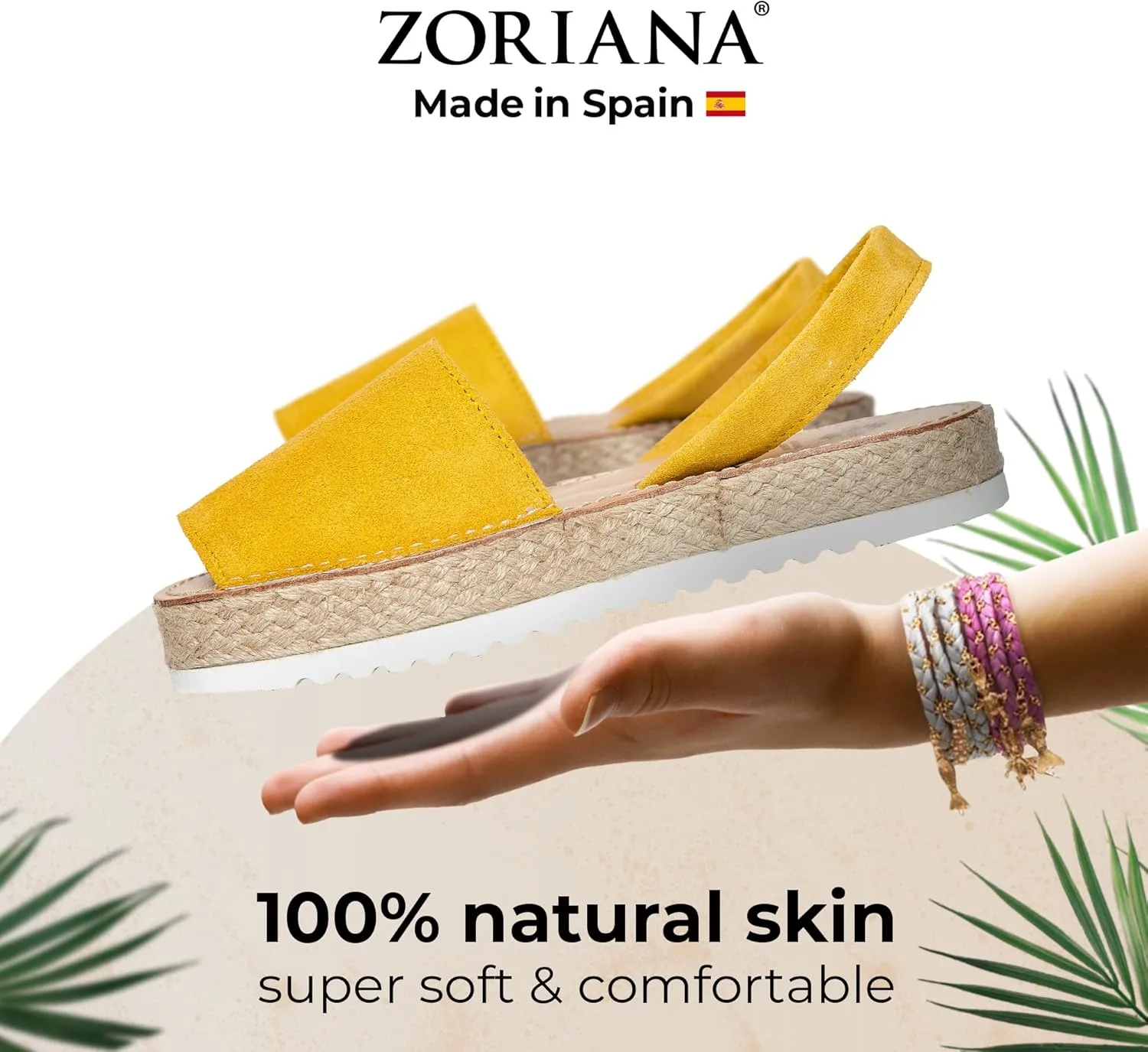 ZORIANA® Sandals for Women Handmade Leather, Dressy, Comfortable Sling Back Shoes Flat - Fashion Exclusively Made in Spain - Avarca Summer Trending Slingback Shoes 2023, 100% Spanish Genuine Leather